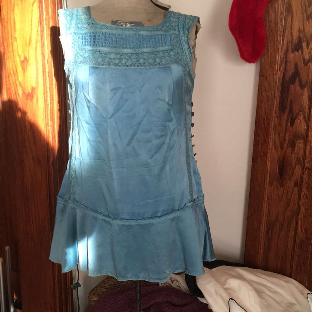 Free People 100% silk turquoise dress.